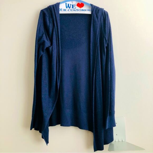 Cynthia Rowley Sweaters - Cynthia Rowley Open Hooded Linen Blend Navy Blue Duster Cardigan Women’s Size S